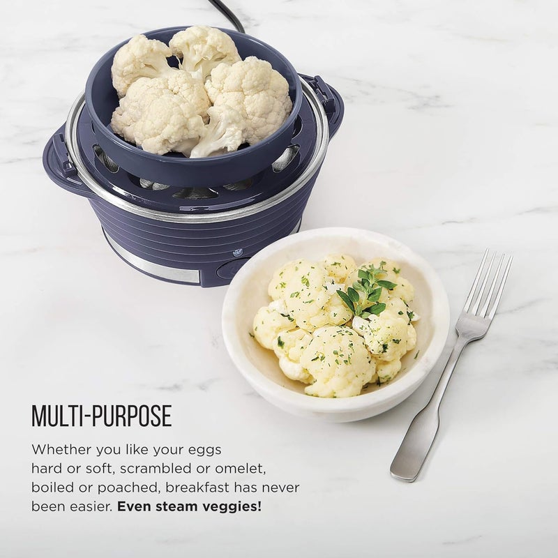 Chefman Electric Egg Cooker Boiler, Rapid Poacher, Food & Vegetable Steamer, Quickly Makes Up To 6, Hard, Medium or Soft Boiled, Poaching/Omelet Tray Included, Ready Signal, BPA-Free, Midnight Blue - Image 2